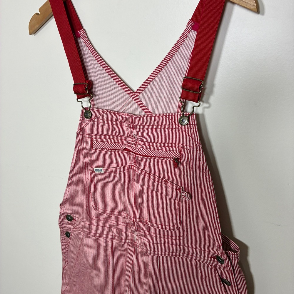 Duluth Trading Womens Railroad Gardening Overalls Size S x 31 Red Stripe Bibs - Picture 4 of 13
